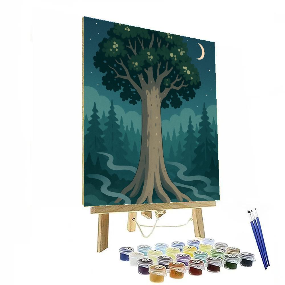 Giant Kauri Tree Under Starlit Mist Paint by numbers art