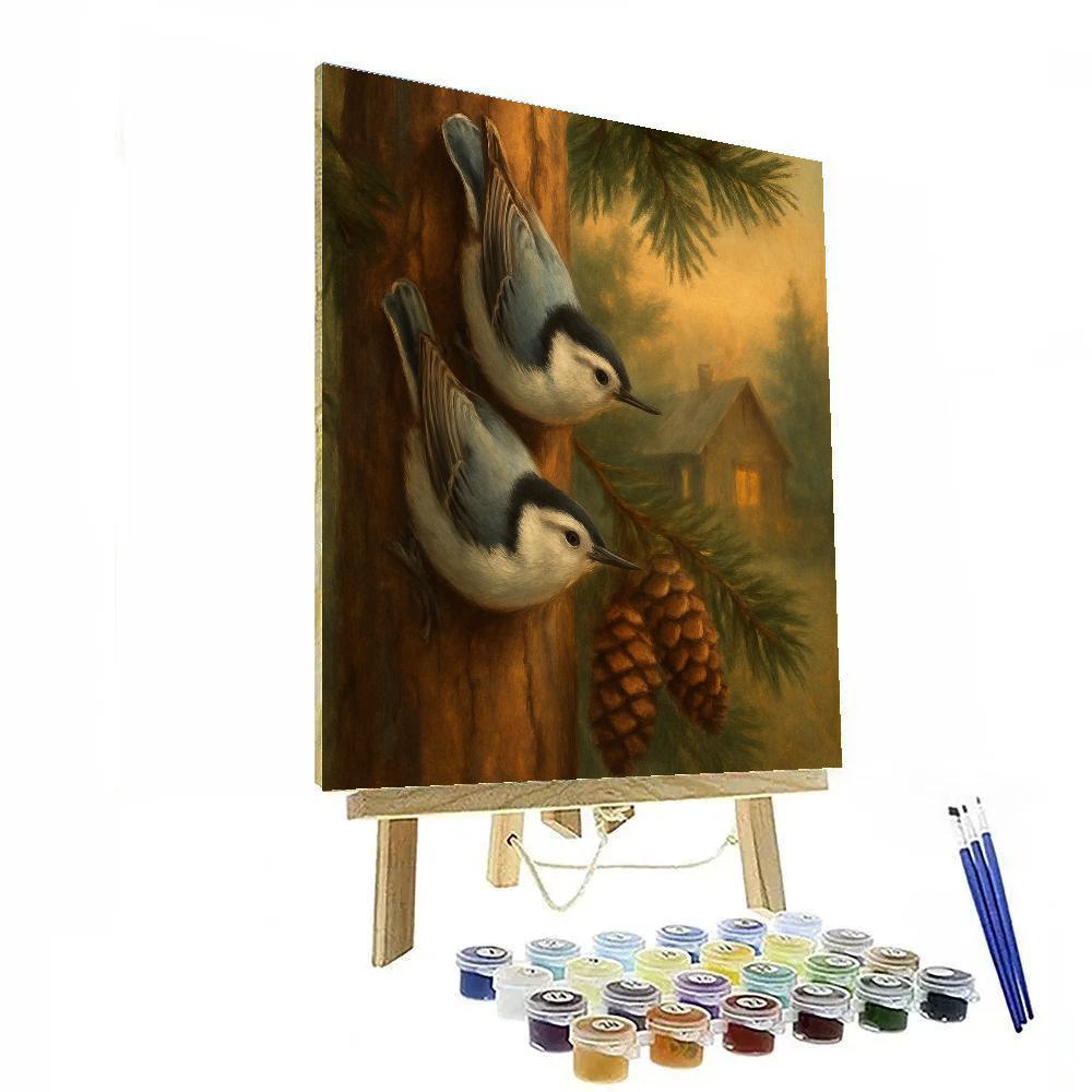 Lantern Light Nuthatches In The Cedar Hollow Painting by numbers kit
