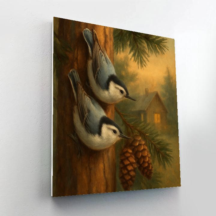Lantern Light Nuthatches In The Cedar Hollow Painting by numbers kit