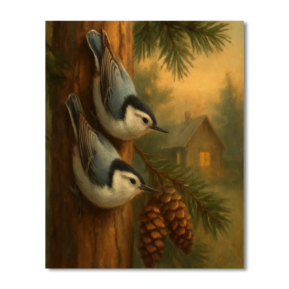 Lantern Light Nuthatches In The Cedar Hollow Painting by numbers kit