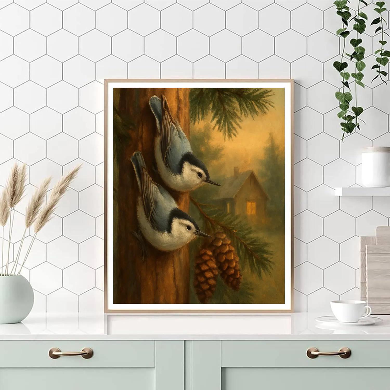Lantern Light Nuthatches In The Cedar Hollow Painting by numbers kit