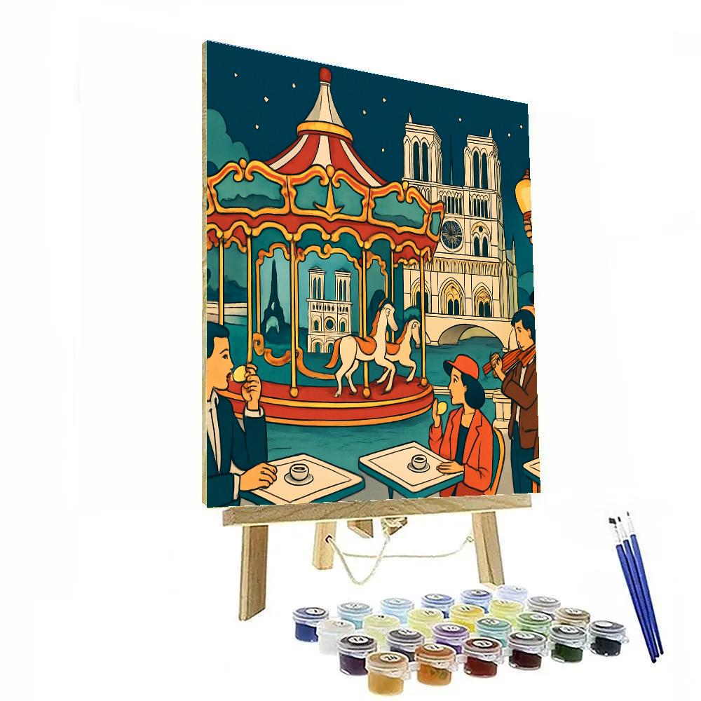 Cafes Of Paris In Carousel Reflections paint by numbers