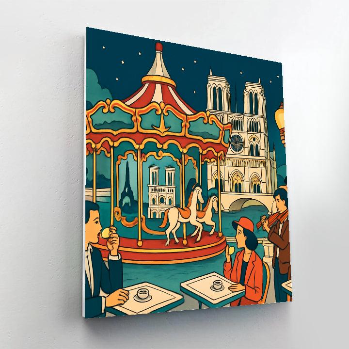 Cafes Of Paris In Carousel Reflections paint by numbers