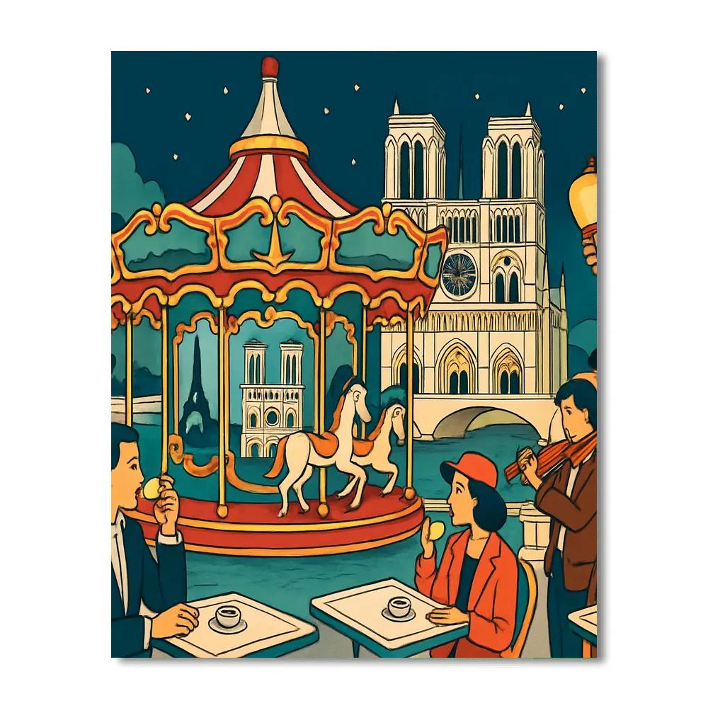 Cafes Of Paris In Carousel Reflections paint by numbers