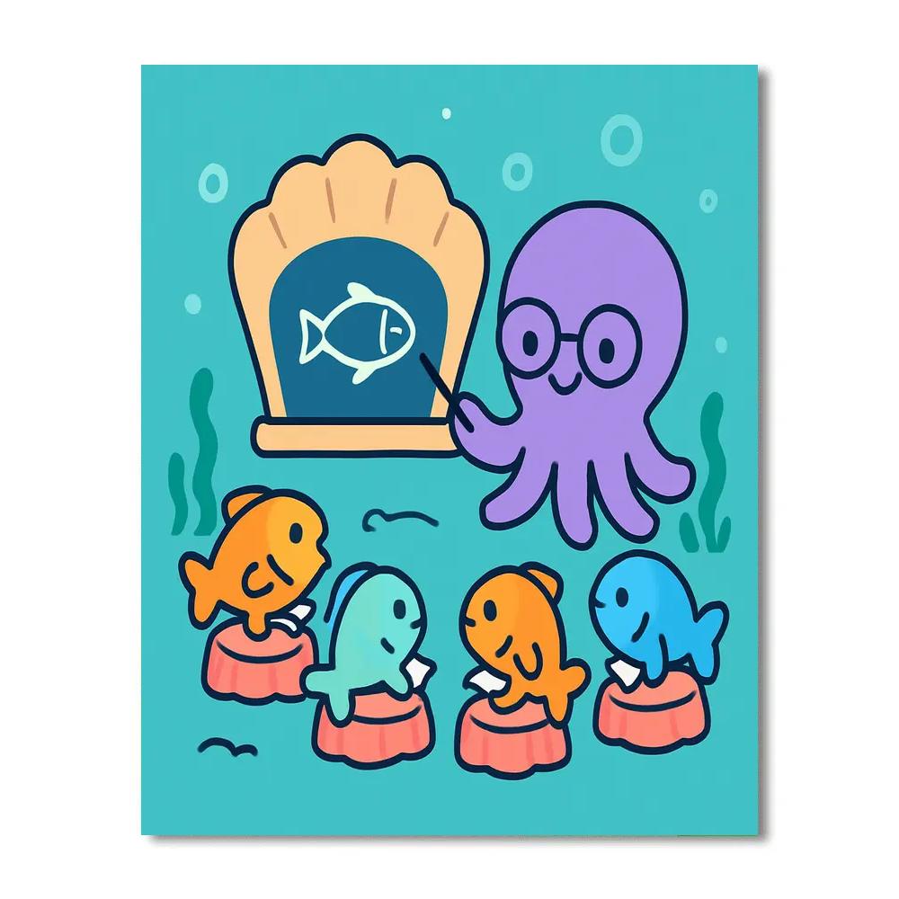 Coral Classroom With Professor Octopus Number painting