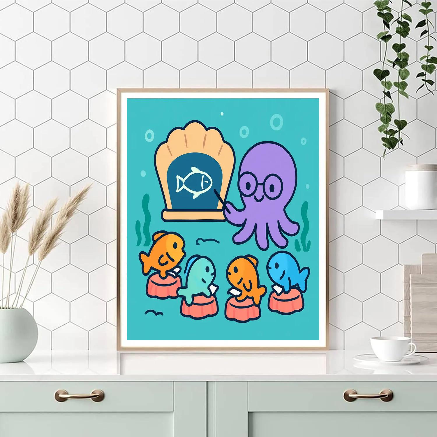 Coral Classroom With Professor Octopus Number painting