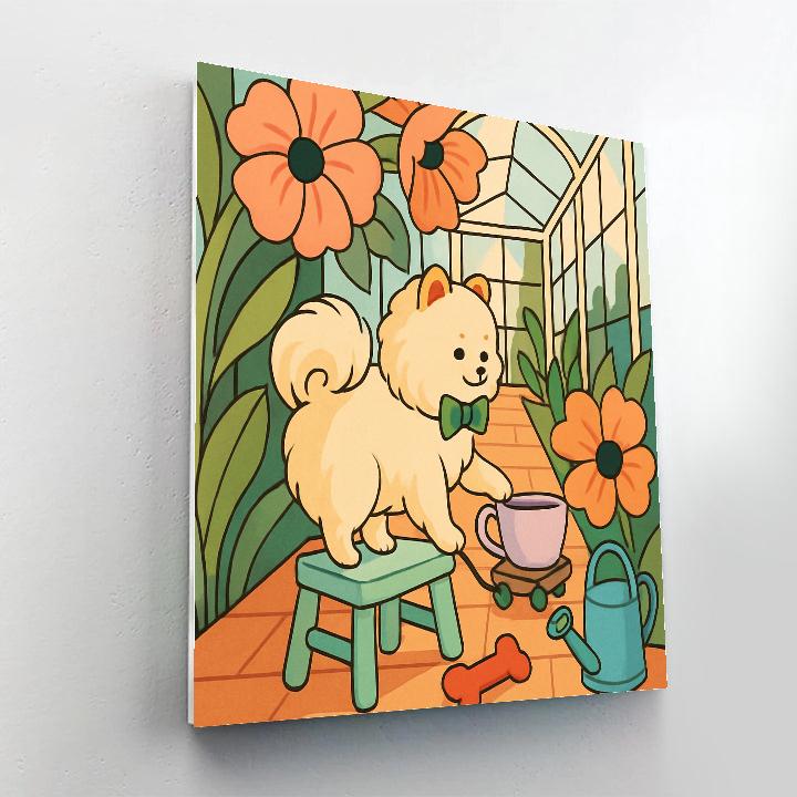 Glasshouse Tea Party With Dog In Bloom Numbered painting kits