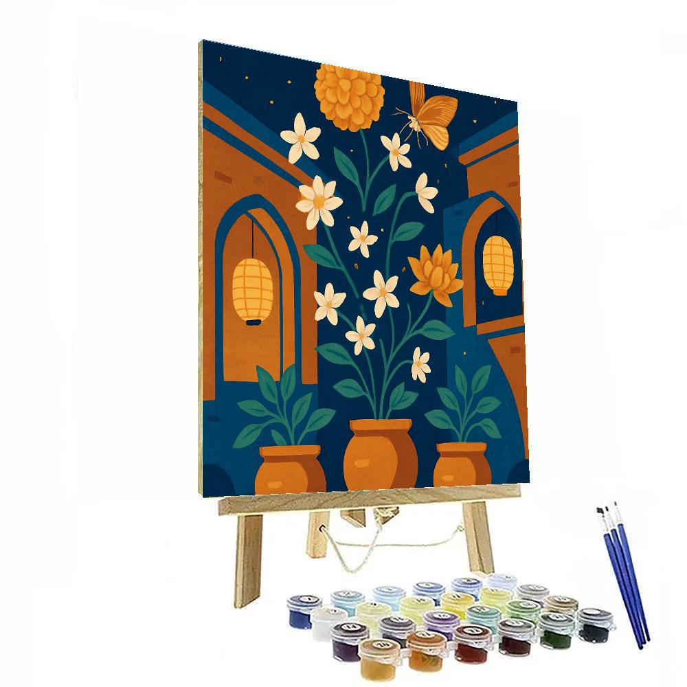 Lanternlit Courtyard With Floating Flowers Painting by numbers kit