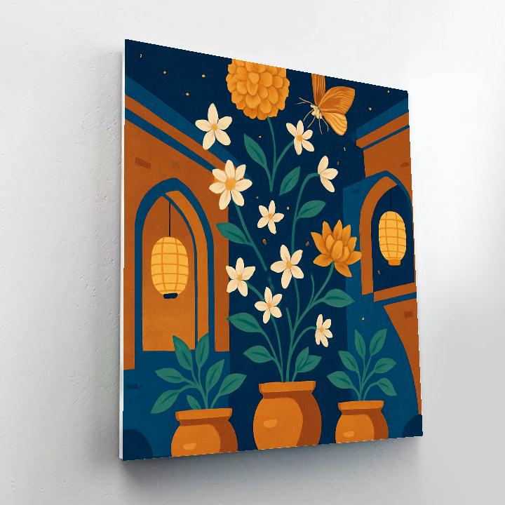 Lanternlit Courtyard With Floating Flowers Painting by numbers kit