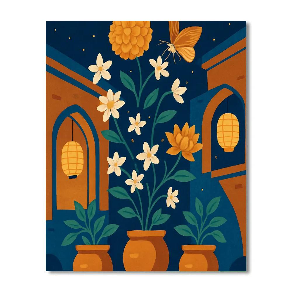 Lanternlit Courtyard With Floating Flowers Painting by numbers kit