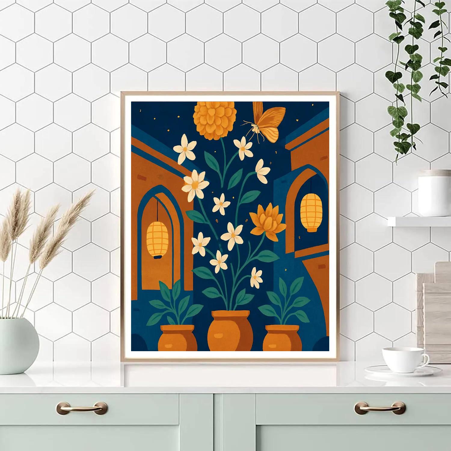 Lanternlit Courtyard With Floating Flowers Painting by numbers kit