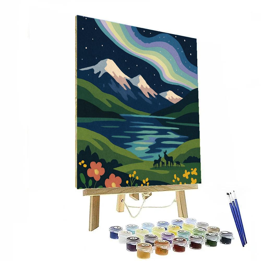 Meadow Under Aurora With Landscape Reflections Painting by numbers kit