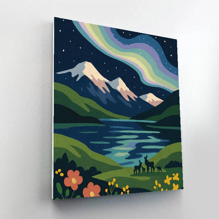 Meadow Under Aurora With Landscape Reflections Painting by numbers kit
