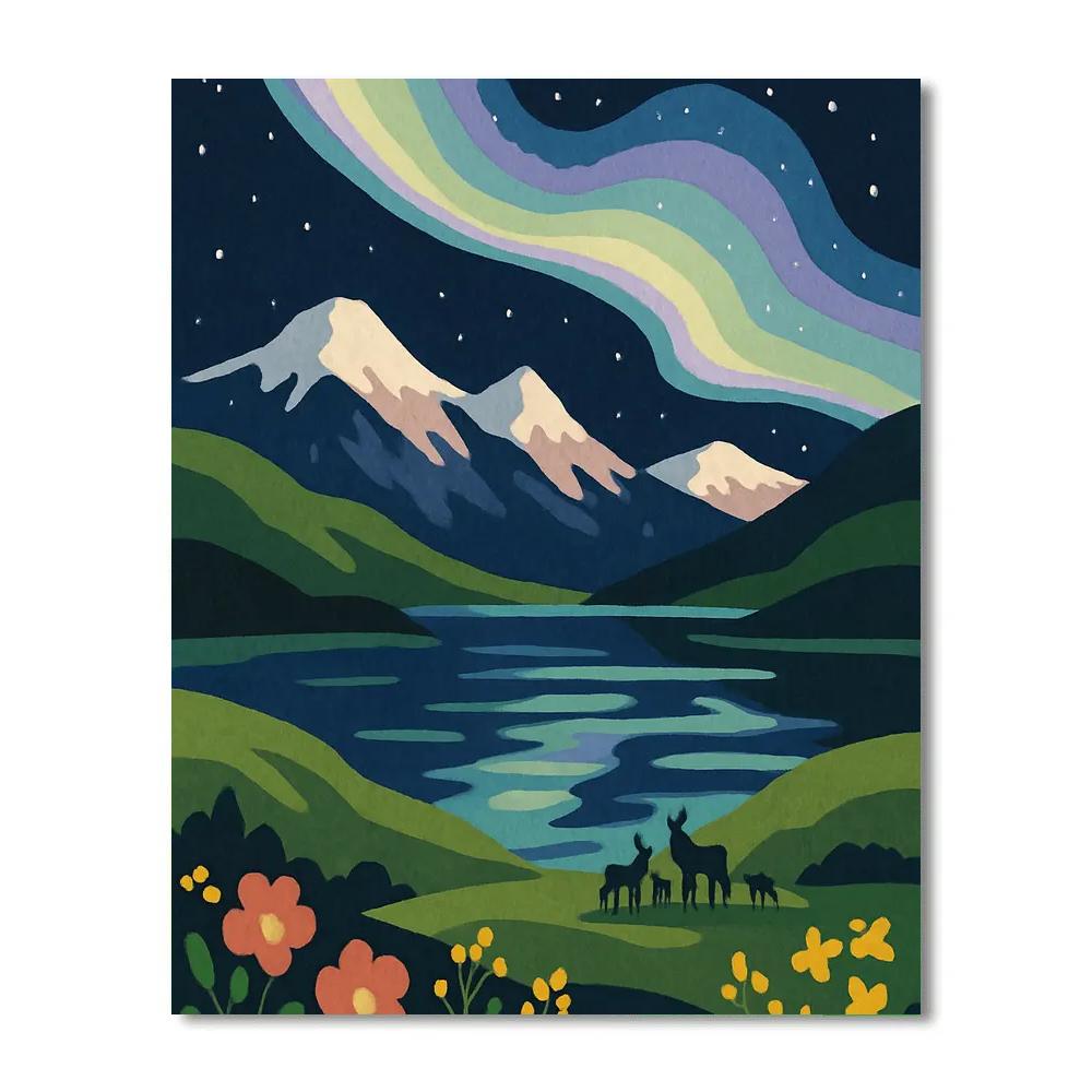 Meadow Under Aurora With Landscape Reflections Painting by numbers kit