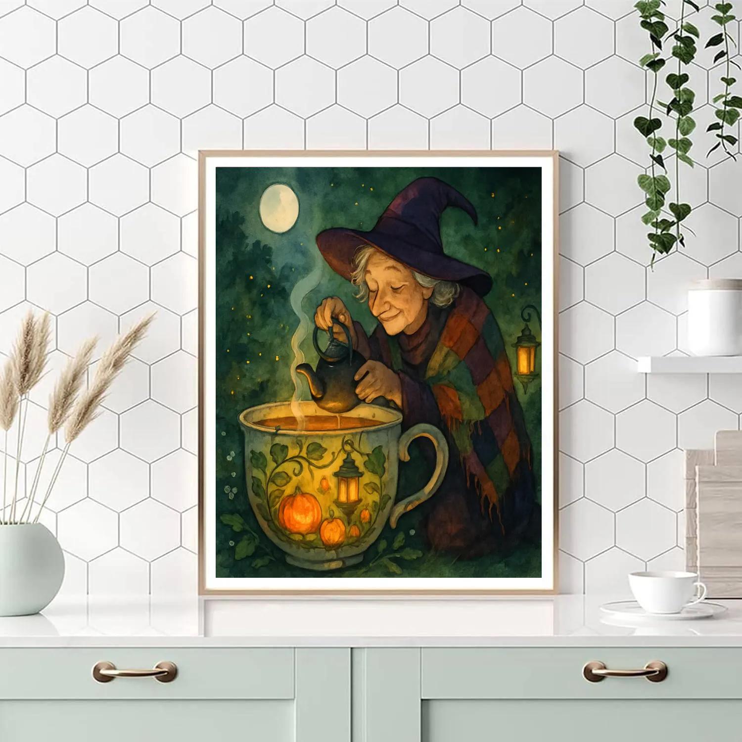 The Witchs Teacup Greenhouse At Midnight paint by color