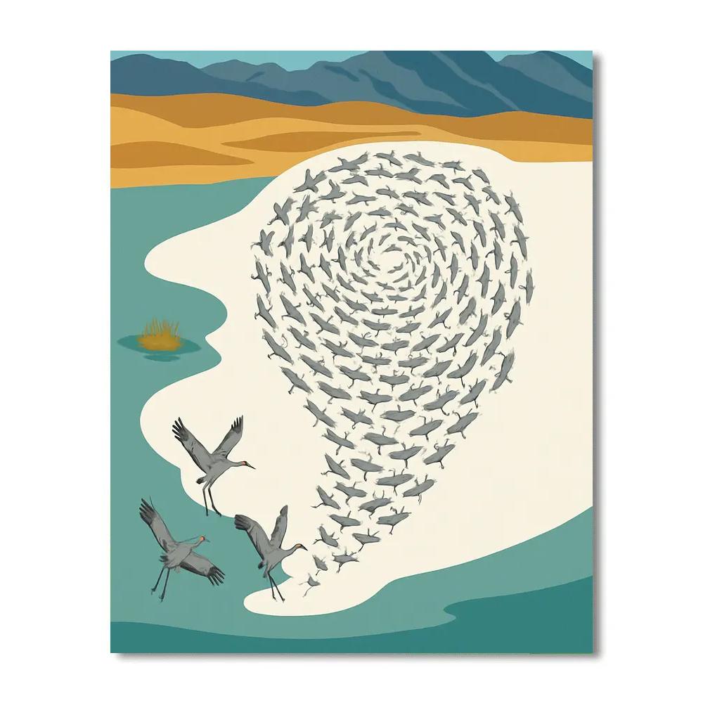 Wind Map Birds Over A Desert Salt Lake paint by numbers