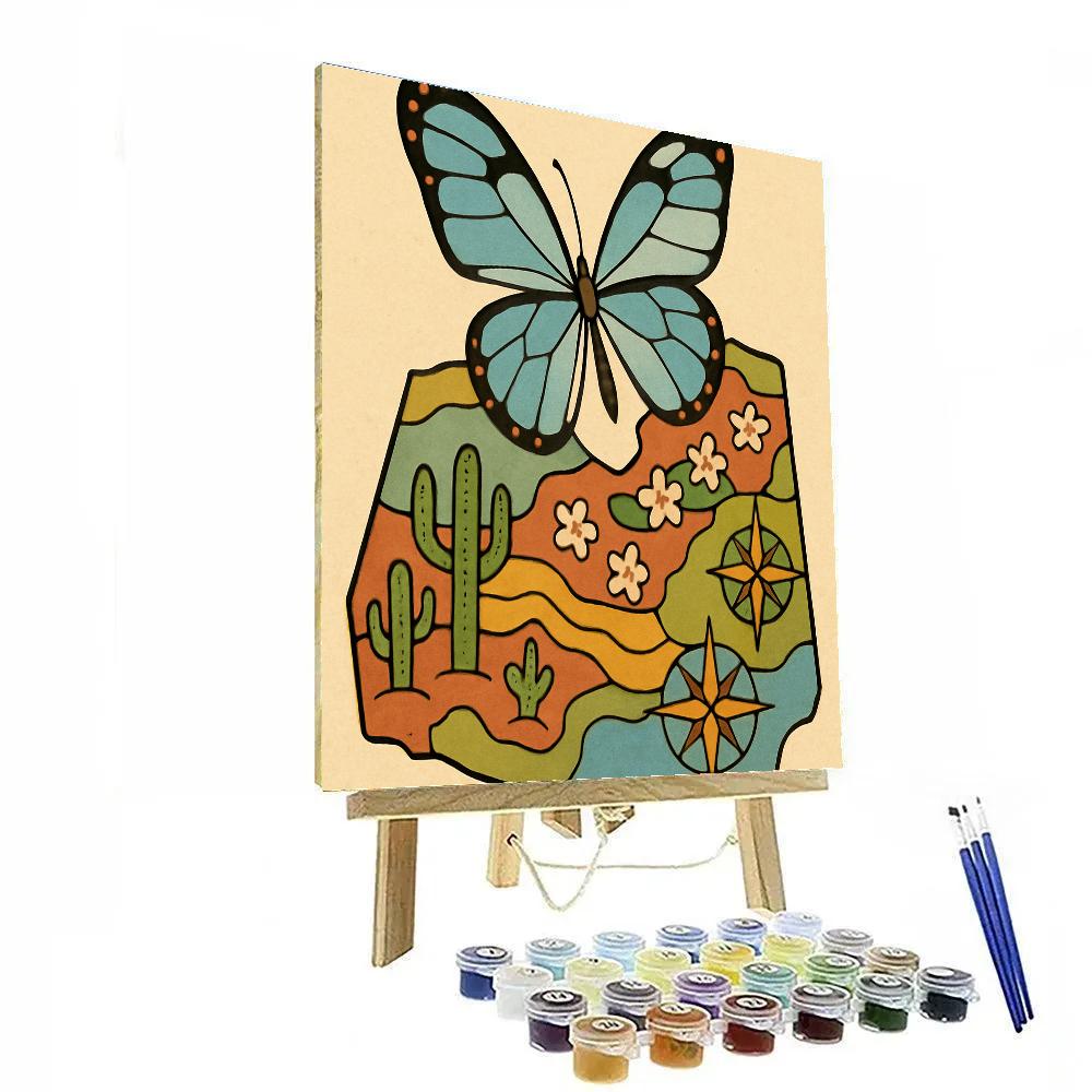 Butterfly Glasswing Over Desert Bloom Map Painting by numbers kit