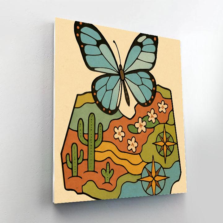 Butterfly Glasswing Over Desert Bloom Map Painting by numbers kit