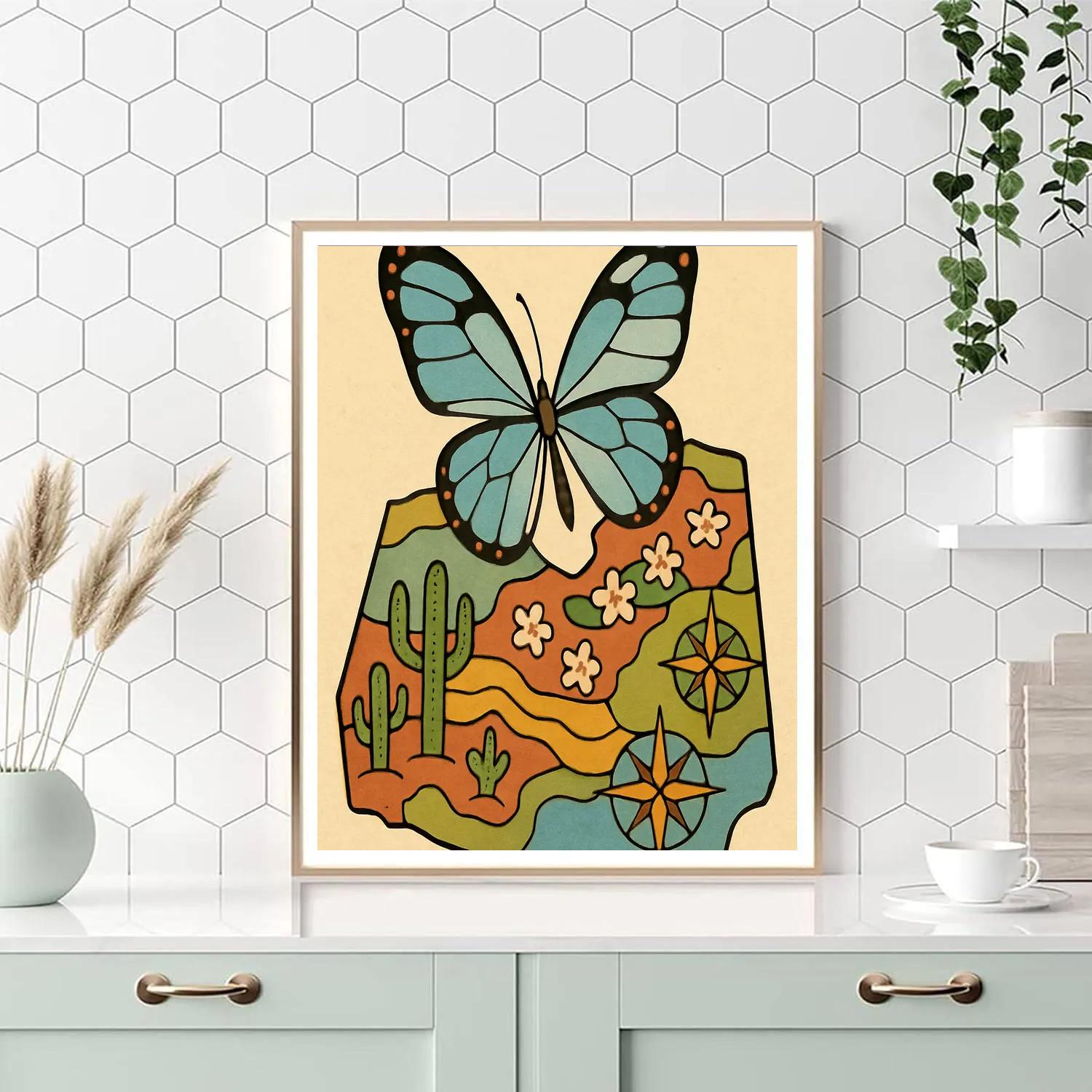 Butterfly Glasswing Over Desert Bloom Map Painting by numbers kit