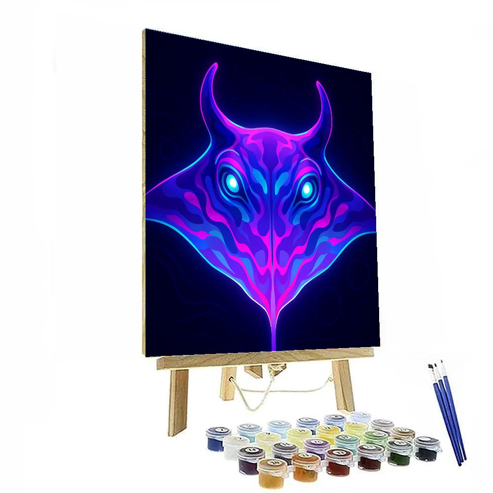 Neon Reef Manta Mirror Number painting