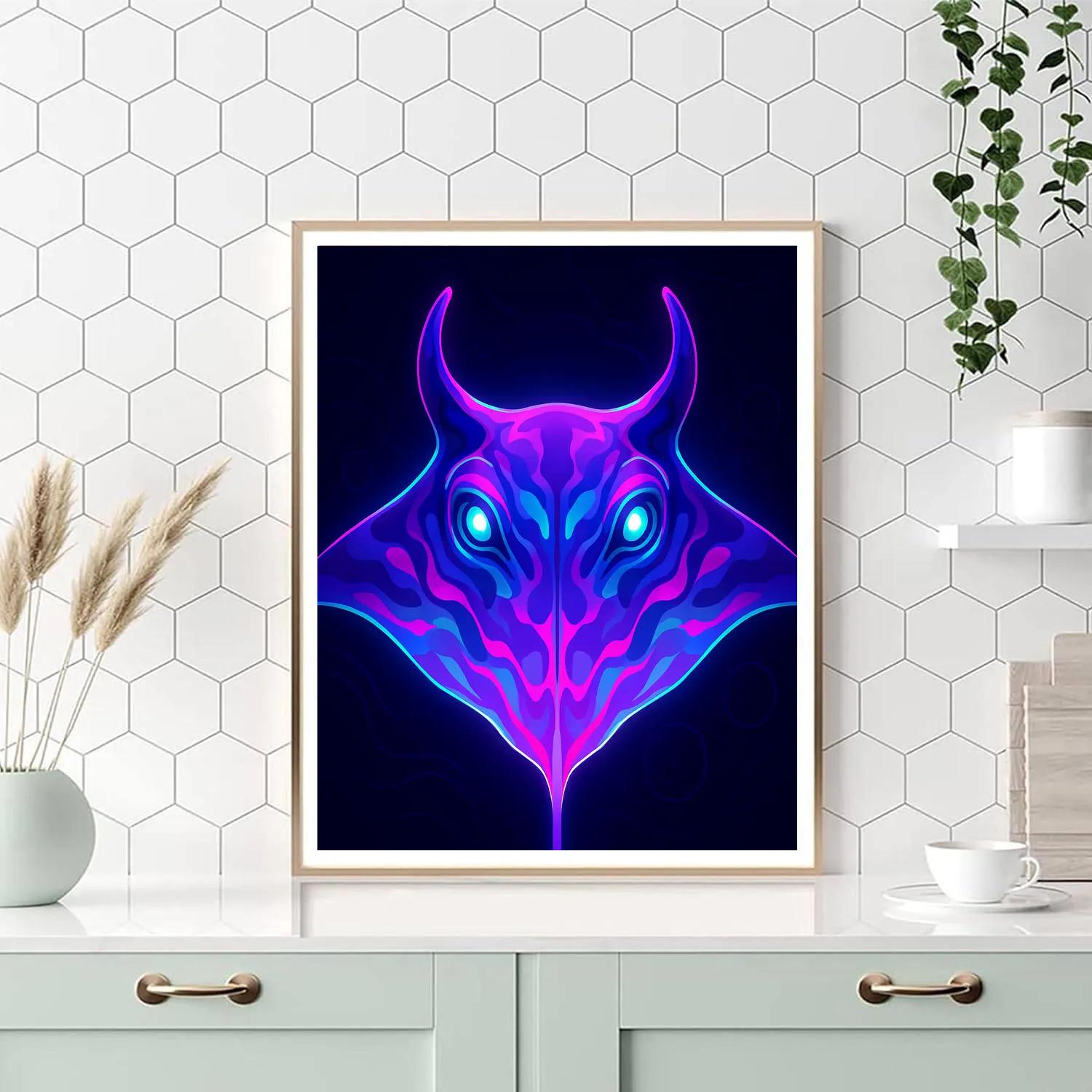 Neon Reef Manta Mirror Number painting