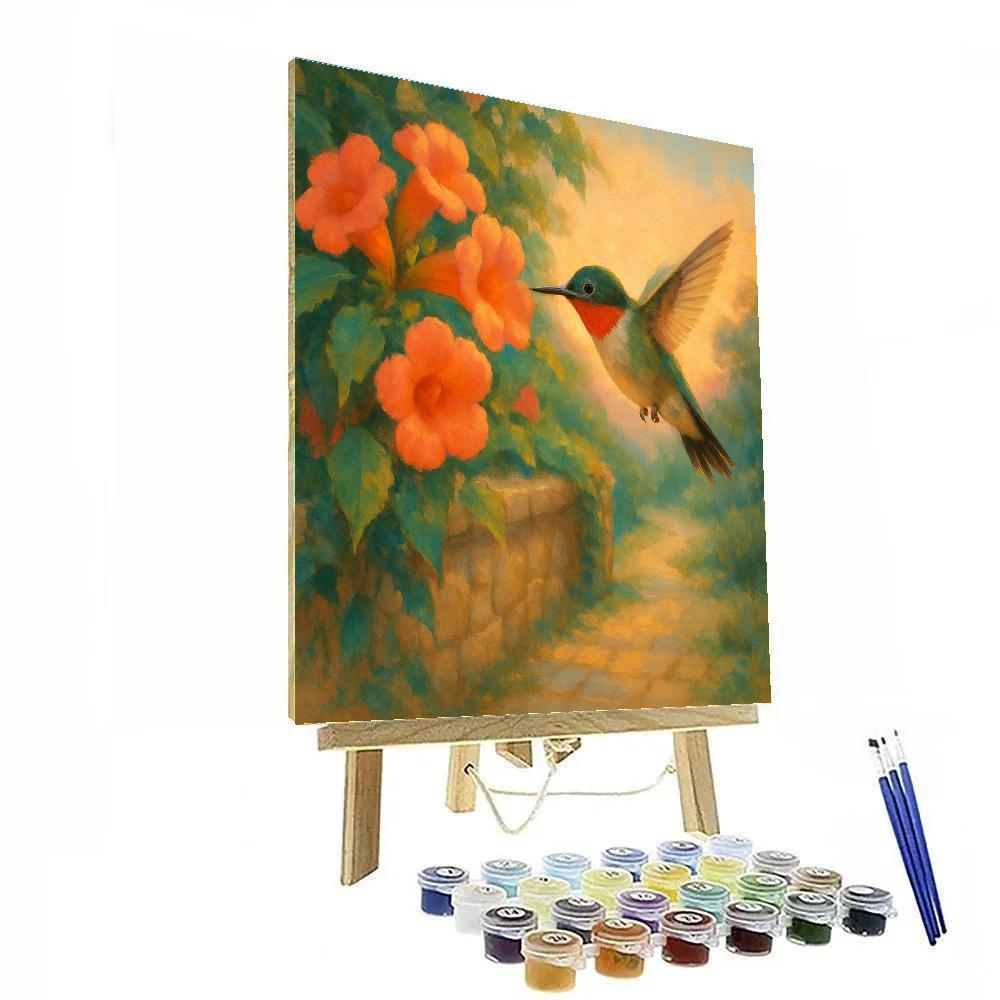 Terrace Sunset Hummingbird And Trumpet Vines Paint by numbers kits