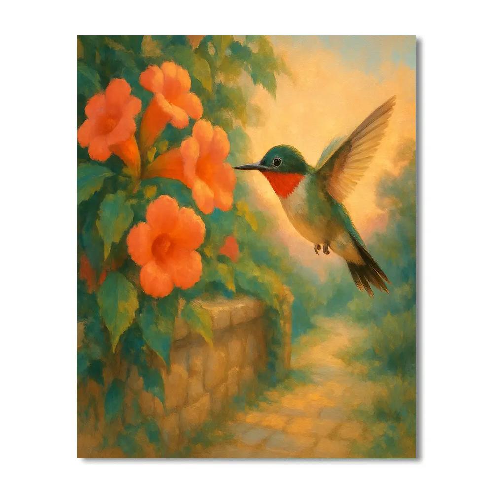 Terrace Sunset Hummingbird And Trumpet Vines Paint by numbers kits
