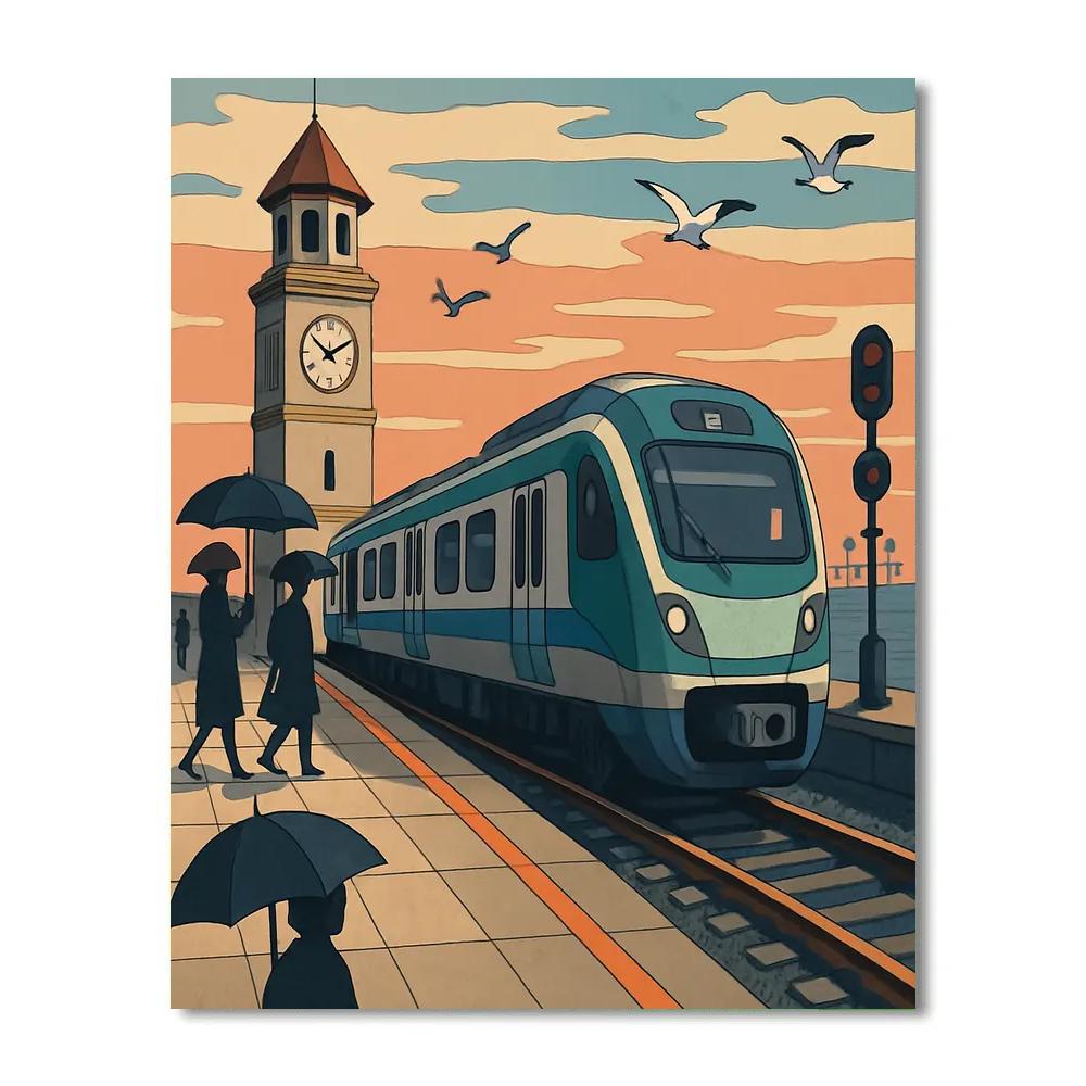 Harbor Clocktower Train Terminal Numbered painting kits