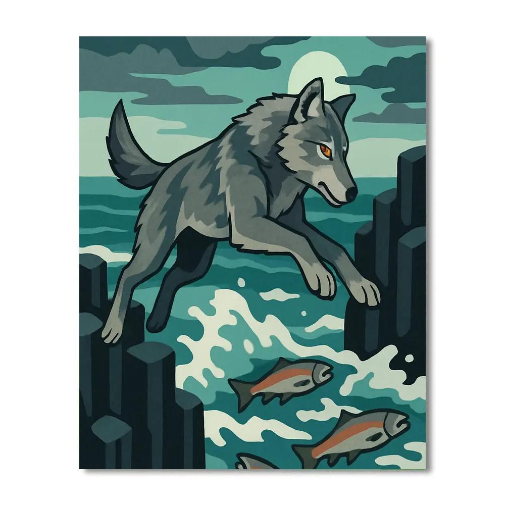 Basalt Tide Wolf Hunt paint by numbers