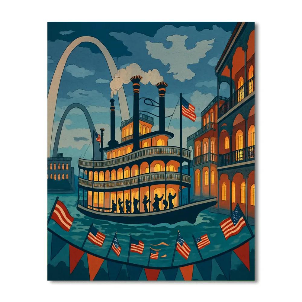 River Parade USA Skyline Mosaic paint by color