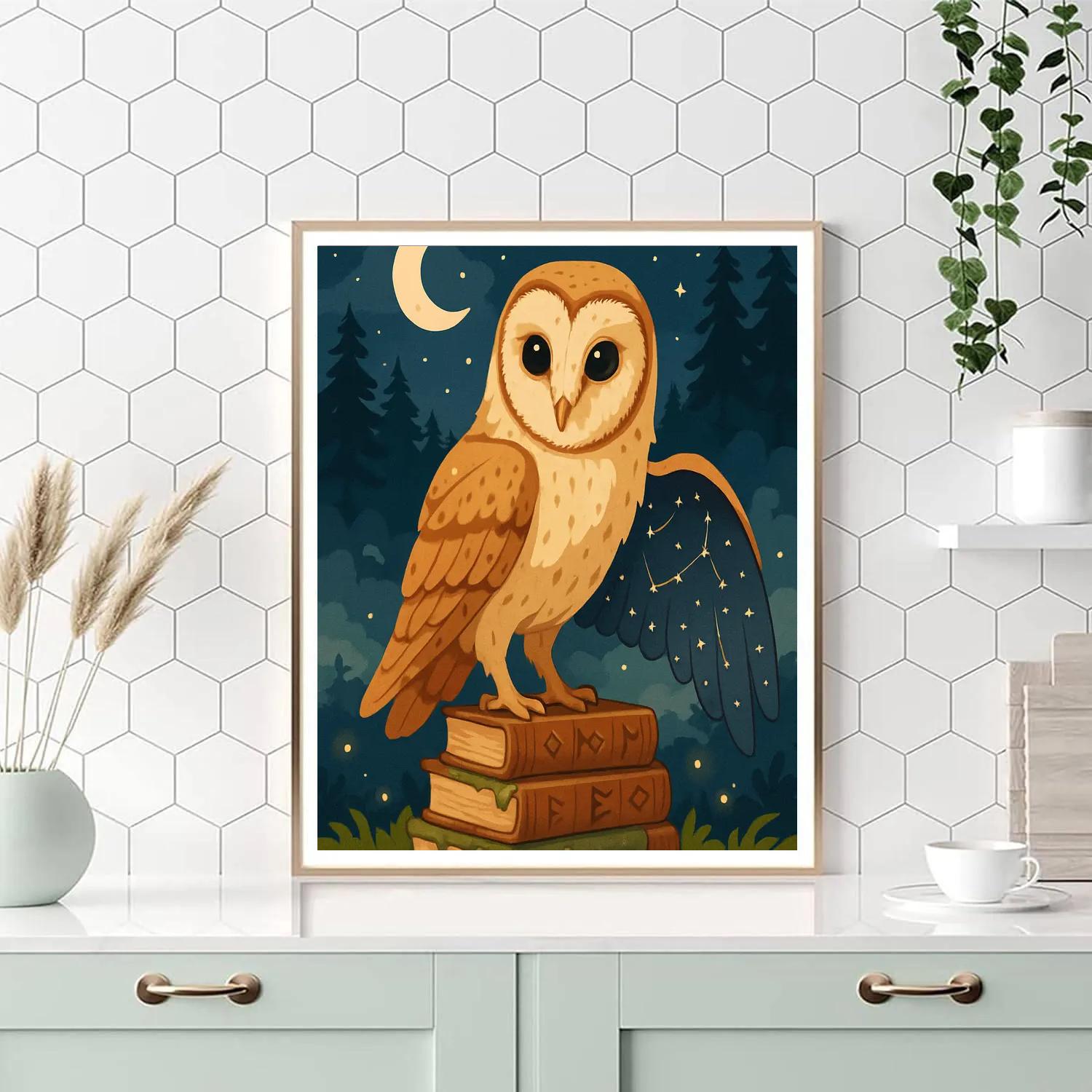 Moon Library Owl Reliquary paint by number