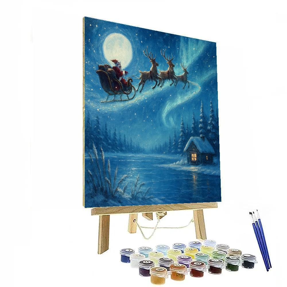 Midnight Sleigh Over Crystal Lake paint by number