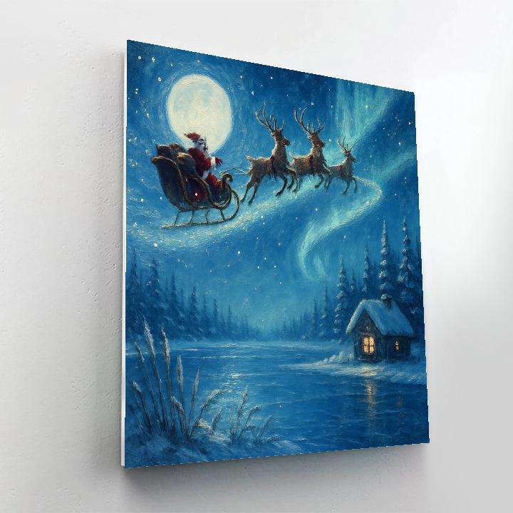 Midnight Sleigh Over Crystal Lake paint by number
