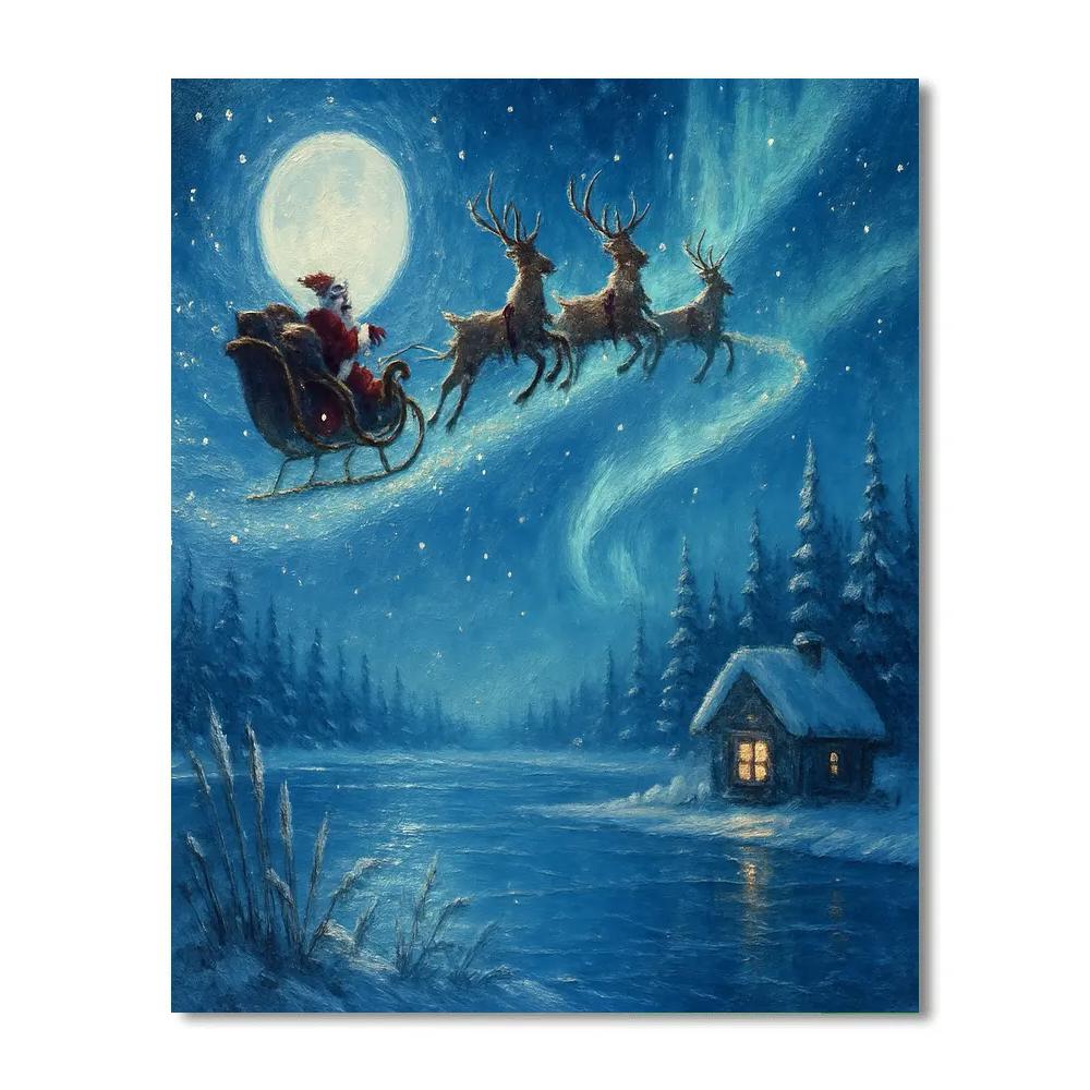Midnight Sleigh Over Crystal Lake paint by number