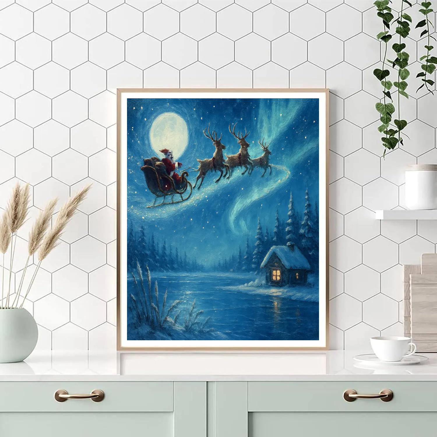 Midnight Sleigh Over Crystal Lake paint by number