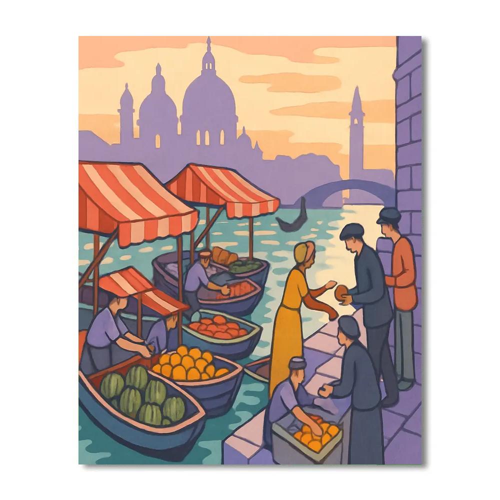 Venice Lagoon Market At Dawn paint by numbers