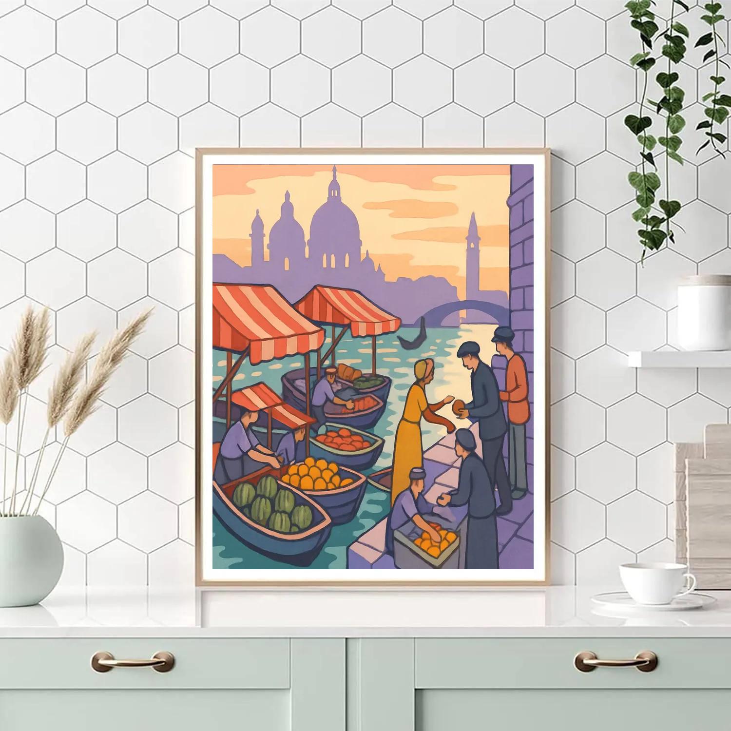 Venice Lagoon Market At Dawn paint by numbers
