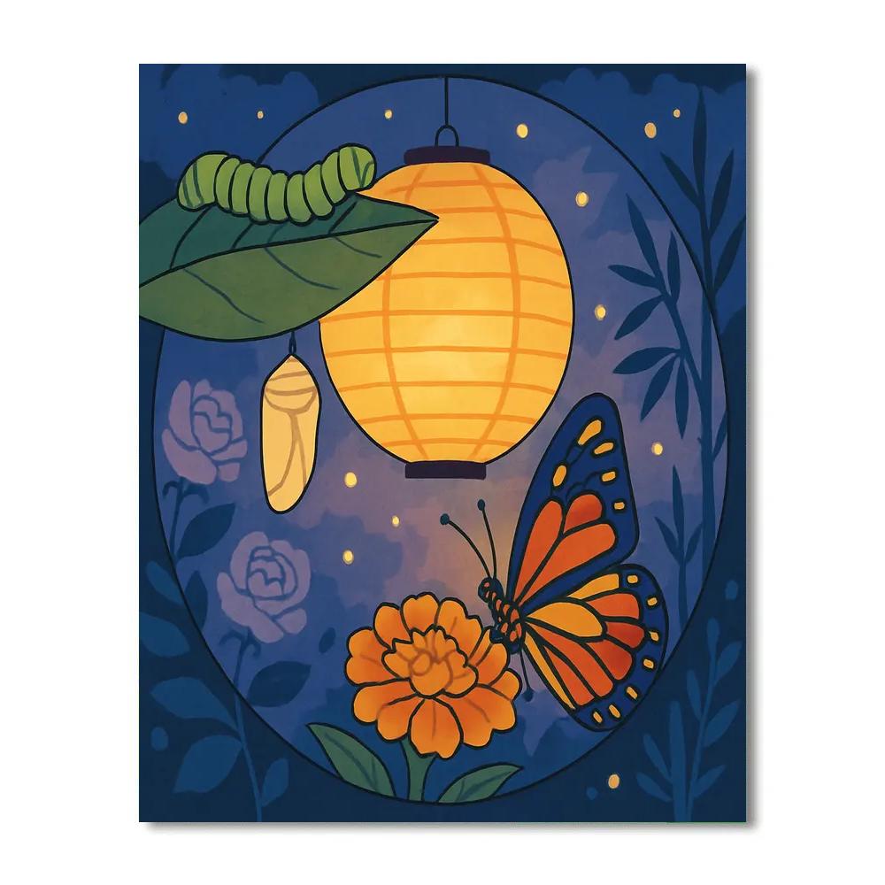 Lantern Garden With Butterfly Metamorphosis painting number kit