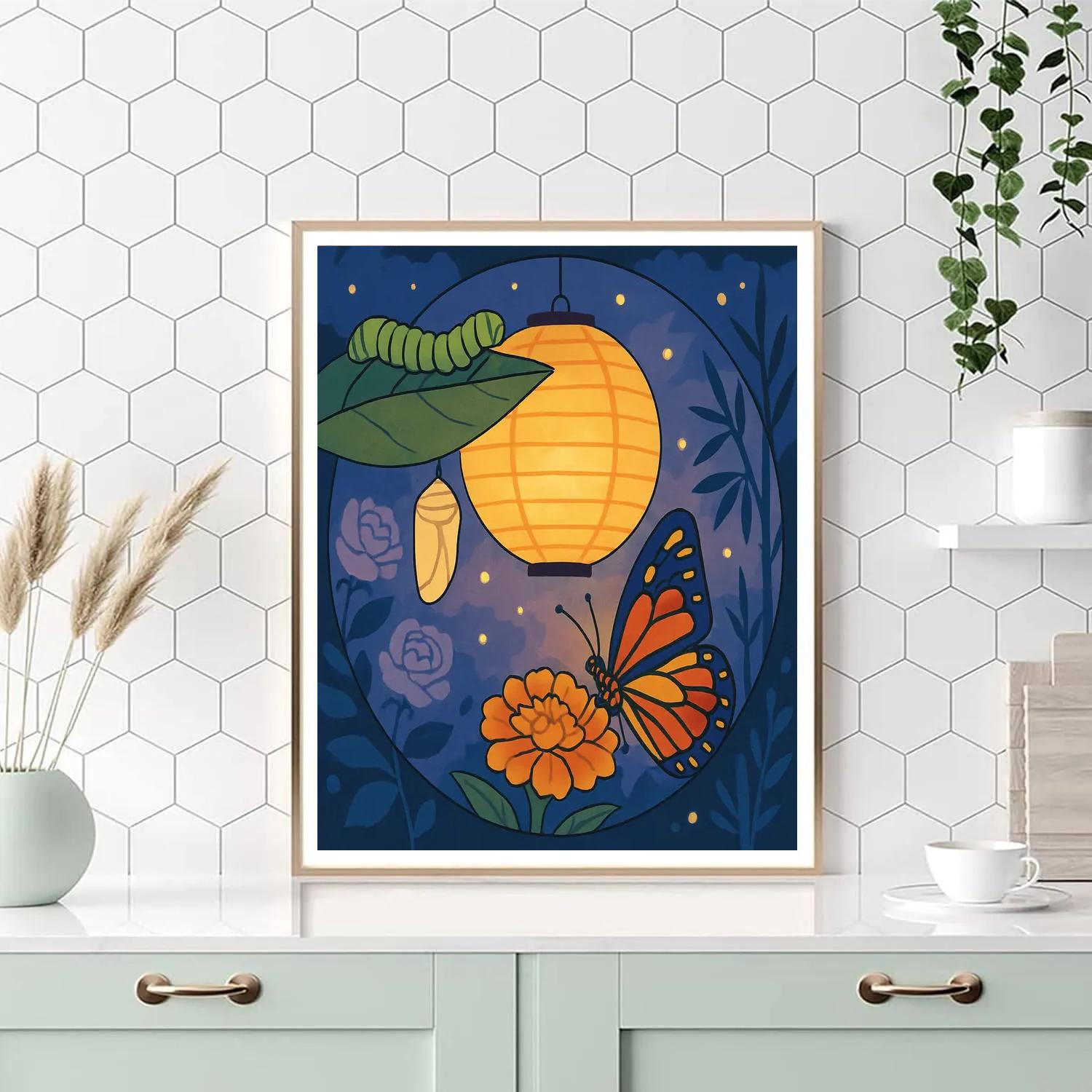 Lantern Garden With Butterfly Metamorphosis painting number kit