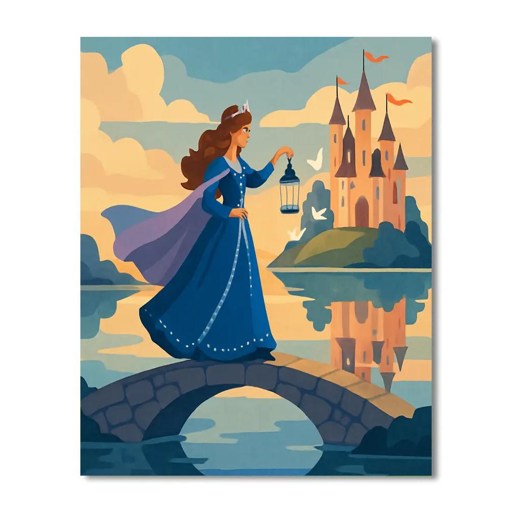 Moonlit Bridge To The Castle, Princess Paint by numbers art