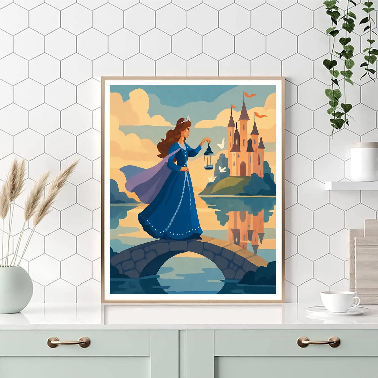 Moonlit Bridge To The Castle, Princess Paint by numbers art
