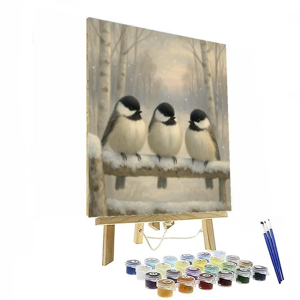 Snow Quilt Chickadees On The Birch Gate painting number kit