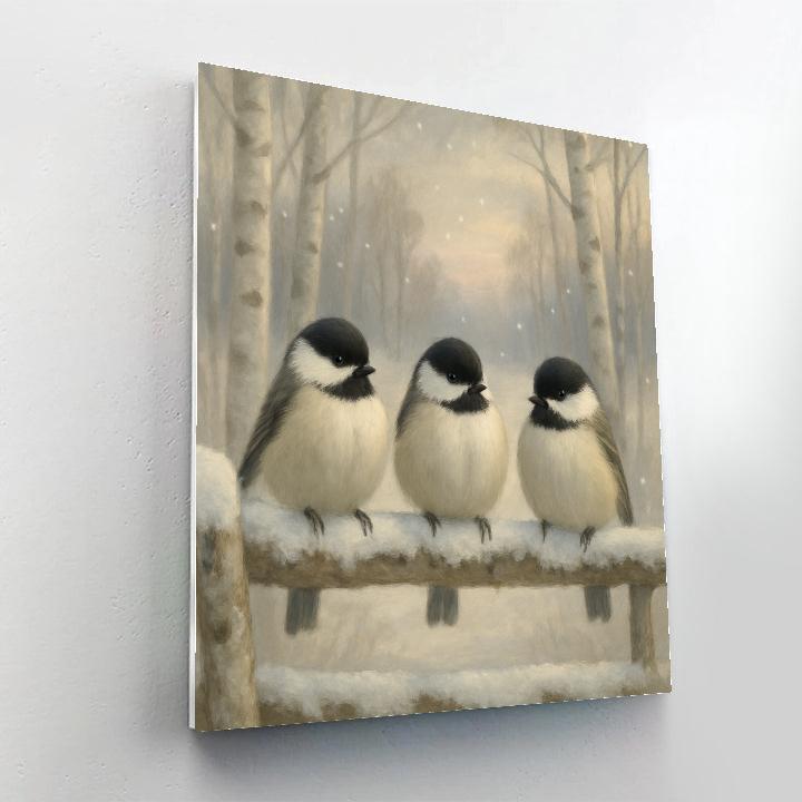 Snow Quilt Chickadees On The Birch Gate painting number kit