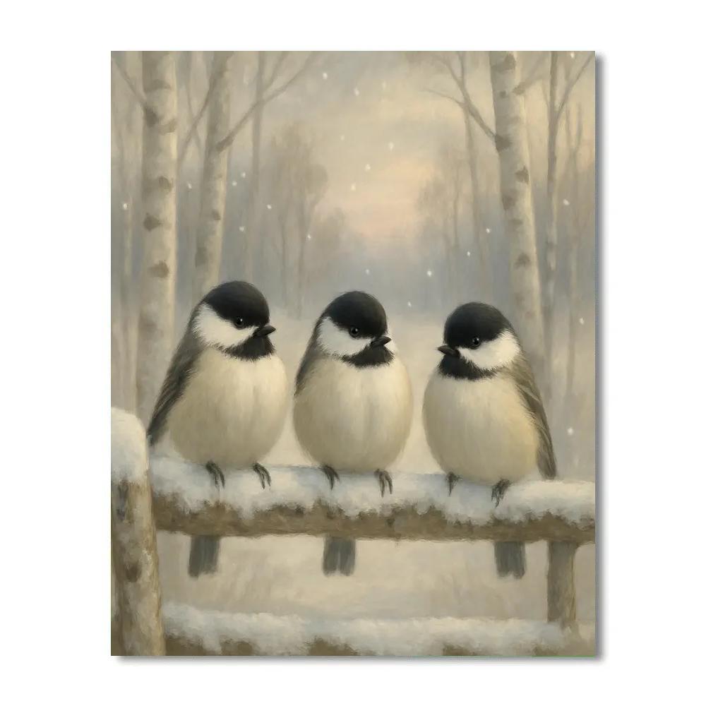 Snow Quilt Chickadees On The Birch Gate painting number kit
