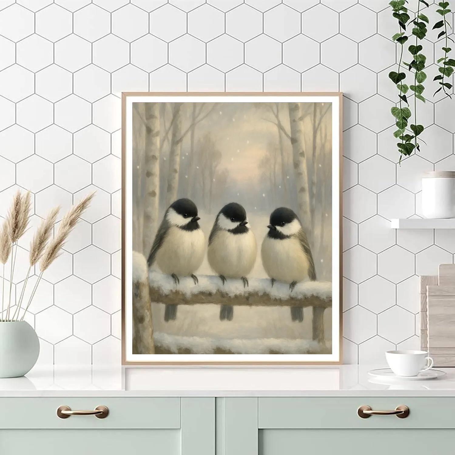 Snow Quilt Chickadees On The Birch Gate painting number kit