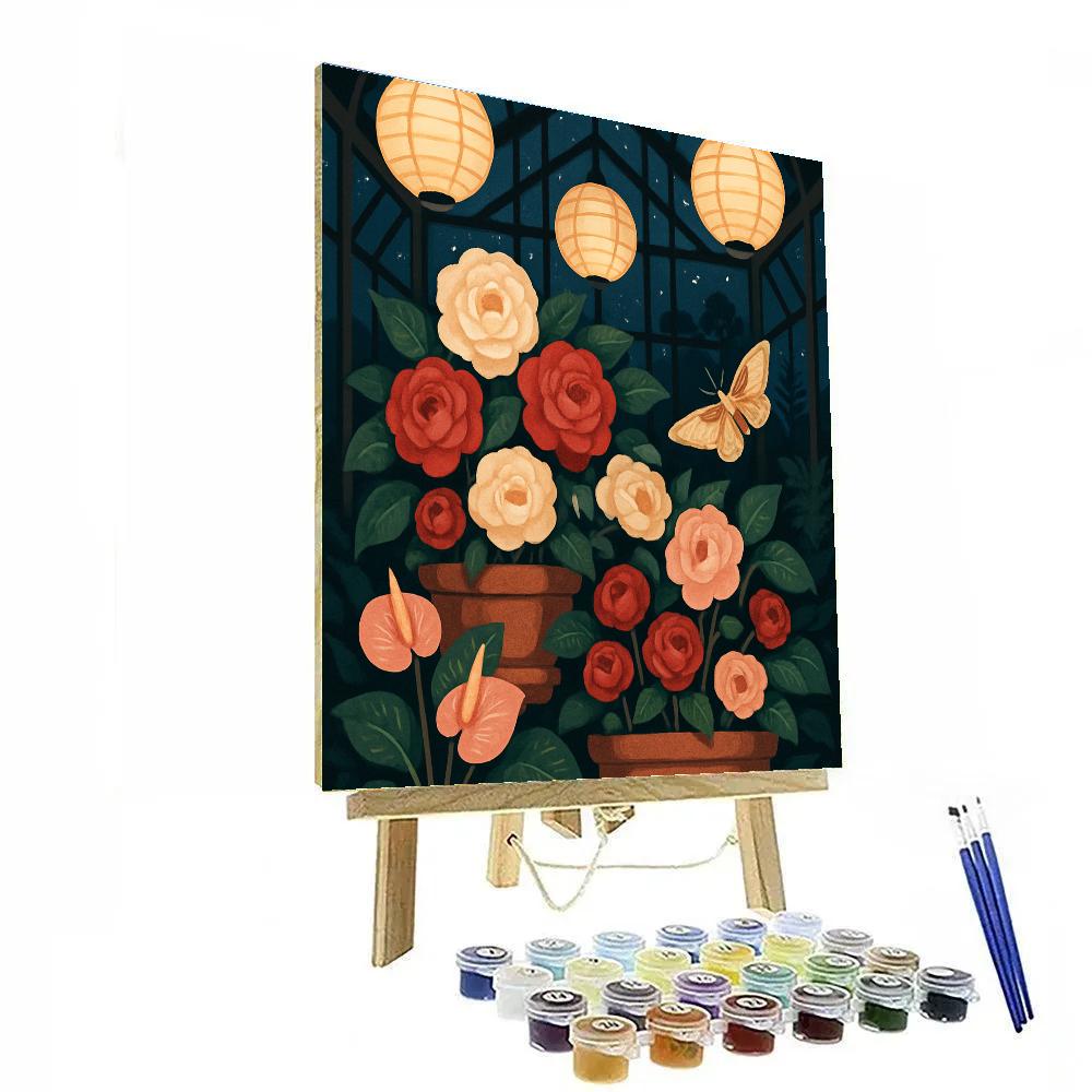 Lanternlit Greenhouse With Floral Interior DIY paint by numbers