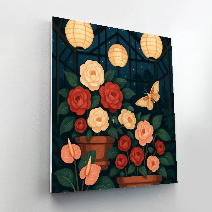 Lanternlit Greenhouse With Floral Interior DIY paint by numbers