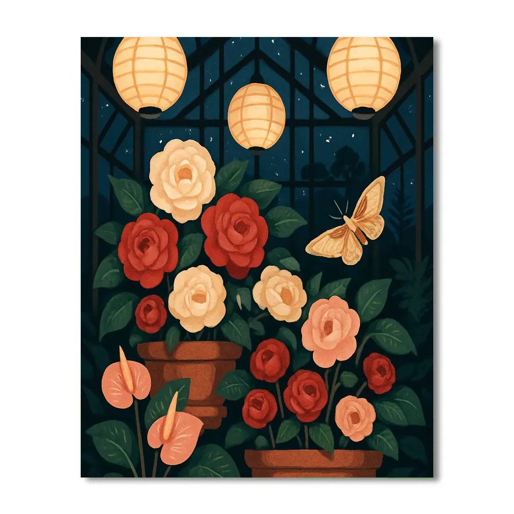 Lanternlit Greenhouse With Floral Interior DIY paint by numbers