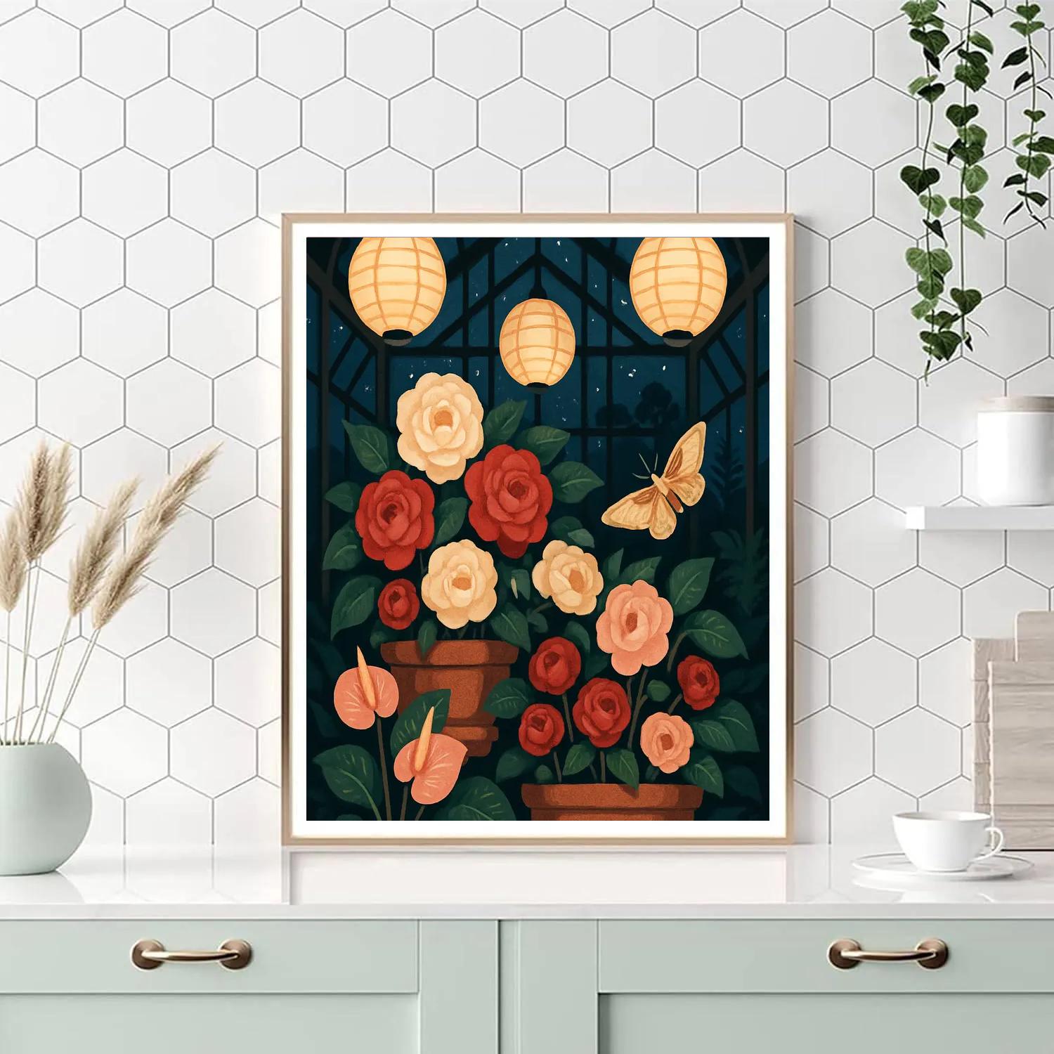 Lanternlit Greenhouse With Floral Interior DIY paint by numbers