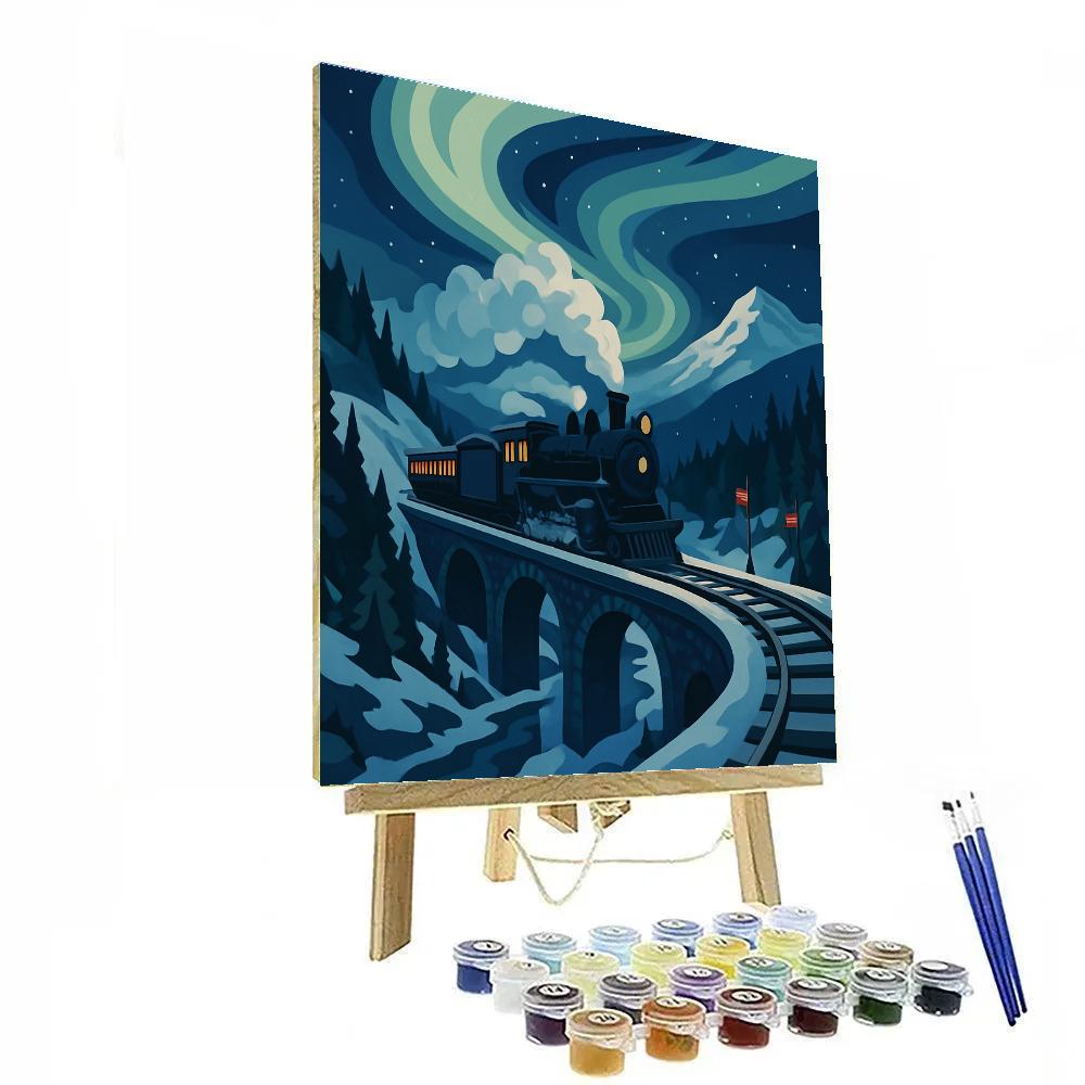 Aurora Borealis Over Mountain Pass, Train Number painting